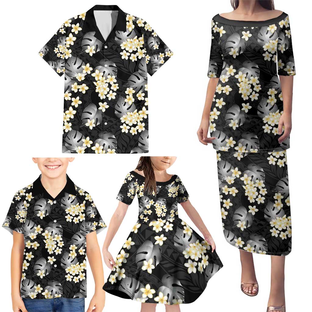 Black Tropical Hawaii Family Matching Puletasi and Hawaiian Shirt Seamless Monstera Plumeria Hawaiian Pattern - Polynesian Pride