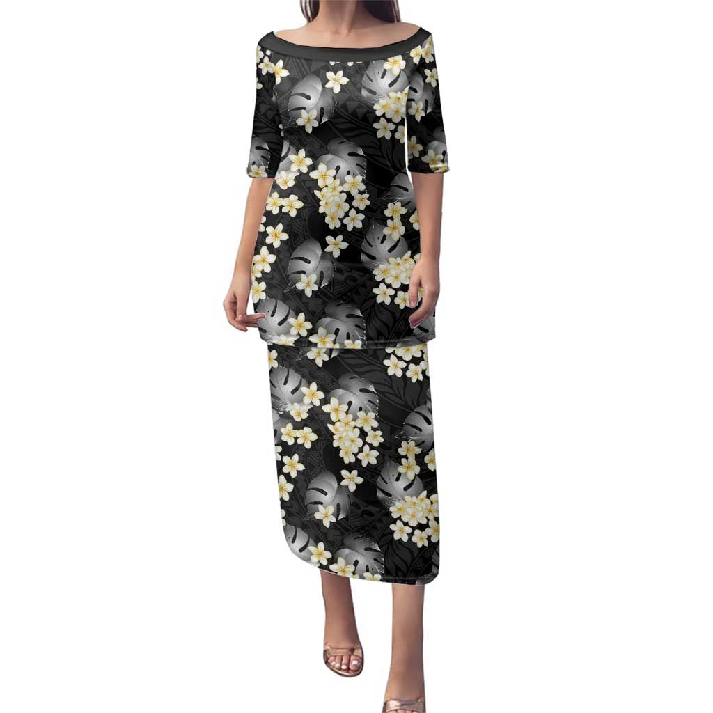 Black Tropical Hawaii Family Matching Puletasi and Hawaiian Shirt Seamless Monstera Plumeria Hawaiian Pattern - Polynesian Pride