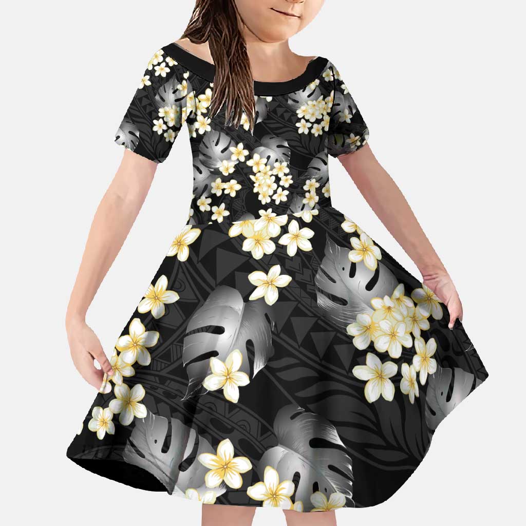 Black Tropical Hawaii Family Matching Short Sleeve Bodycon Dress and Hawaiian Shirt Seamless Monstera Plumeria Hawaiian Pattern - Polynesian Pride