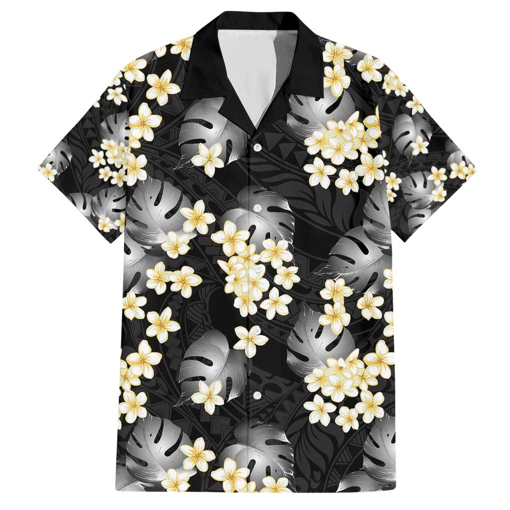 Black Tropical Hawaii Family Matching Short Sleeve Bodycon Dress and Hawaiian Shirt Seamless Monstera Plumeria Hawaiian Pattern - Polynesian Pride