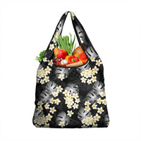 Black Tropical Hawaii Grocery Bag Seamless Monstera Plumeria Hawaiian Pattern - Polynesian Pride