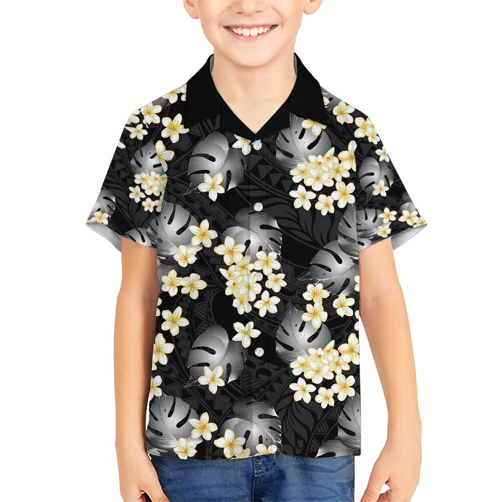 Black Tropical Hawaii Kid Hawaiian Shirt Seamless Monstera Plumeria Hawaiian Pattern LT14 Kid Black - Polynesian Pride