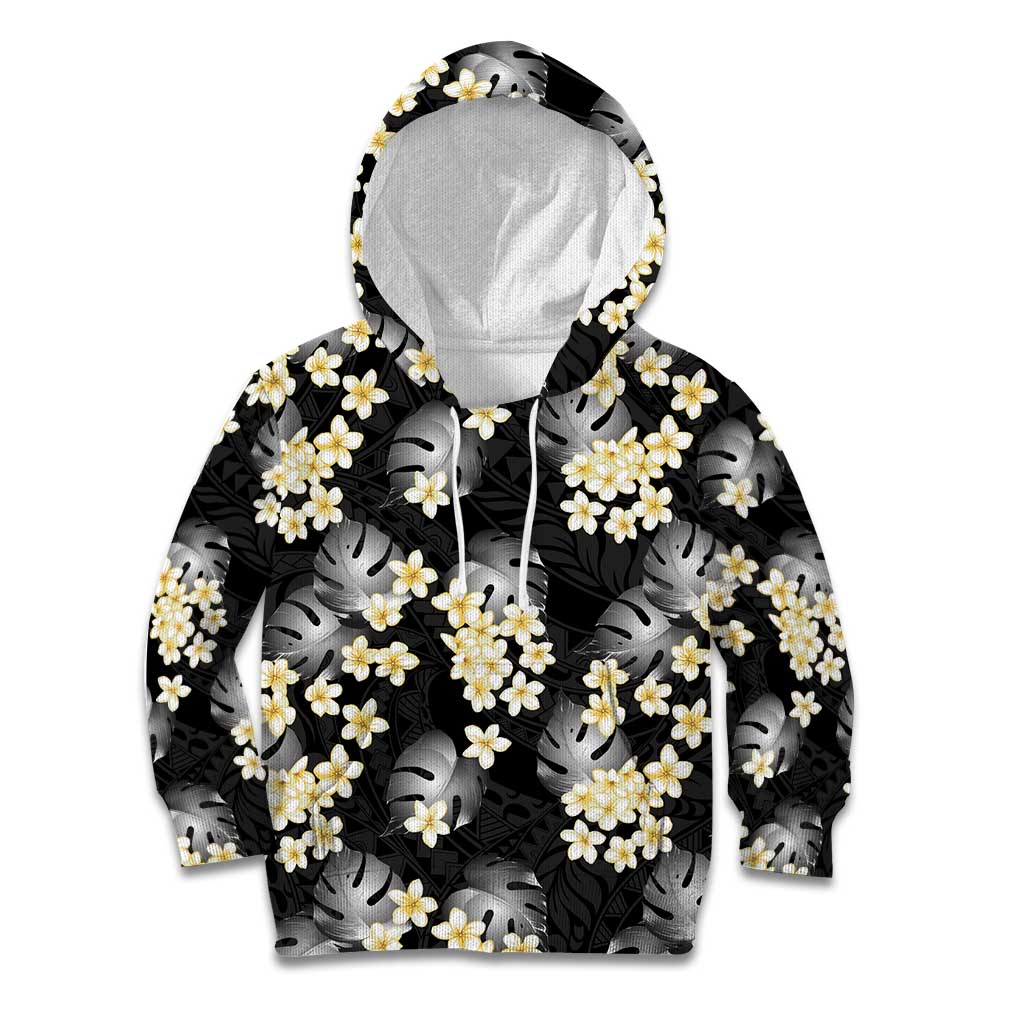 Black Tropical Hawaii Kid Hoodie Seamless Monstera Plumeria Hawaiian Pattern LT14 Hoodie Black - Polynesian Pride