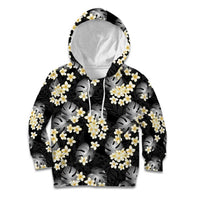 Black Tropical Hawaii Kid Hoodie Seamless Monstera Plumeria Hawaiian Pattern LT14 Hoodie Black - Polynesian Pride