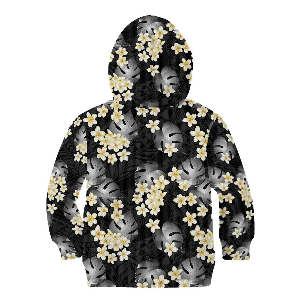 Black Tropical Hawaii Kid Hoodie Seamless Monstera Plumeria Hawaiian Pattern LT14 - Polynesian Pride