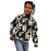 Black Tropical Hawaii Kid Hoodie Seamless Monstera Plumeria Hawaiian Pattern LT14 - Polynesian Pride