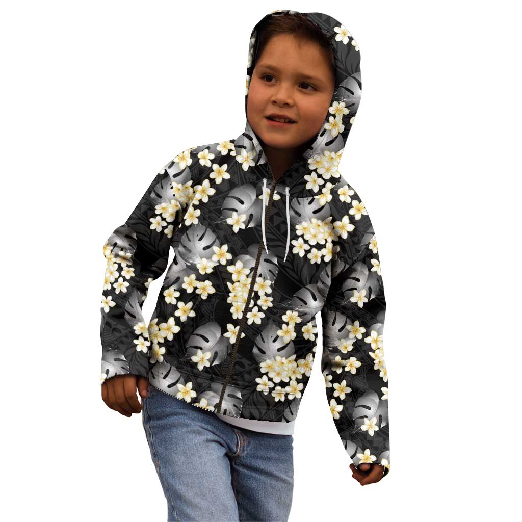Black Tropical Hawaii Kid Hoodie Seamless Monstera Plumeria Hawaiian Pattern LT14 - Polynesian Pride