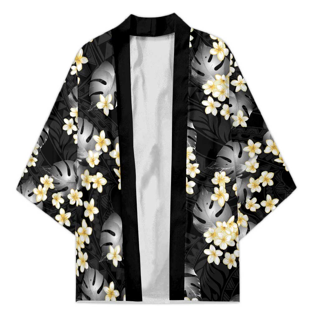 Black Tropical Hawaii Kimono Seamless Monstera Plumeria Hawaiian Pattern - Polynesian Pride