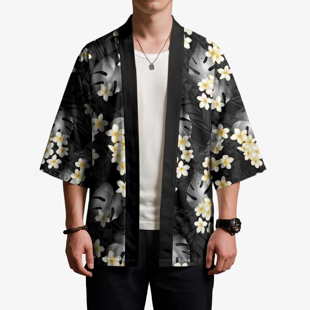 Black Tropical Hawaii Kimono Seamless Monstera Plumeria Hawaiian Pattern - Polynesian Pride