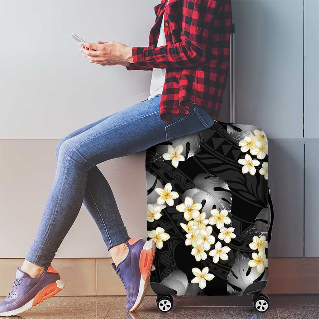 Black Tropical Hawaii Luggage Cover Seamless Monstera Plumeria Hawaiian Pattern - Polynesian Pride