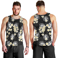 Black Tropical Hawaii Men Tank Top Seamless Monstera Plumeria Hawaiian Pattern - Polynesian Pride