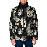 Black Tropical Hawaii Padded Jacket Seamless Monstera Plumeria Hawaiian Pattern LT14 Men Black - Polynesian Pride