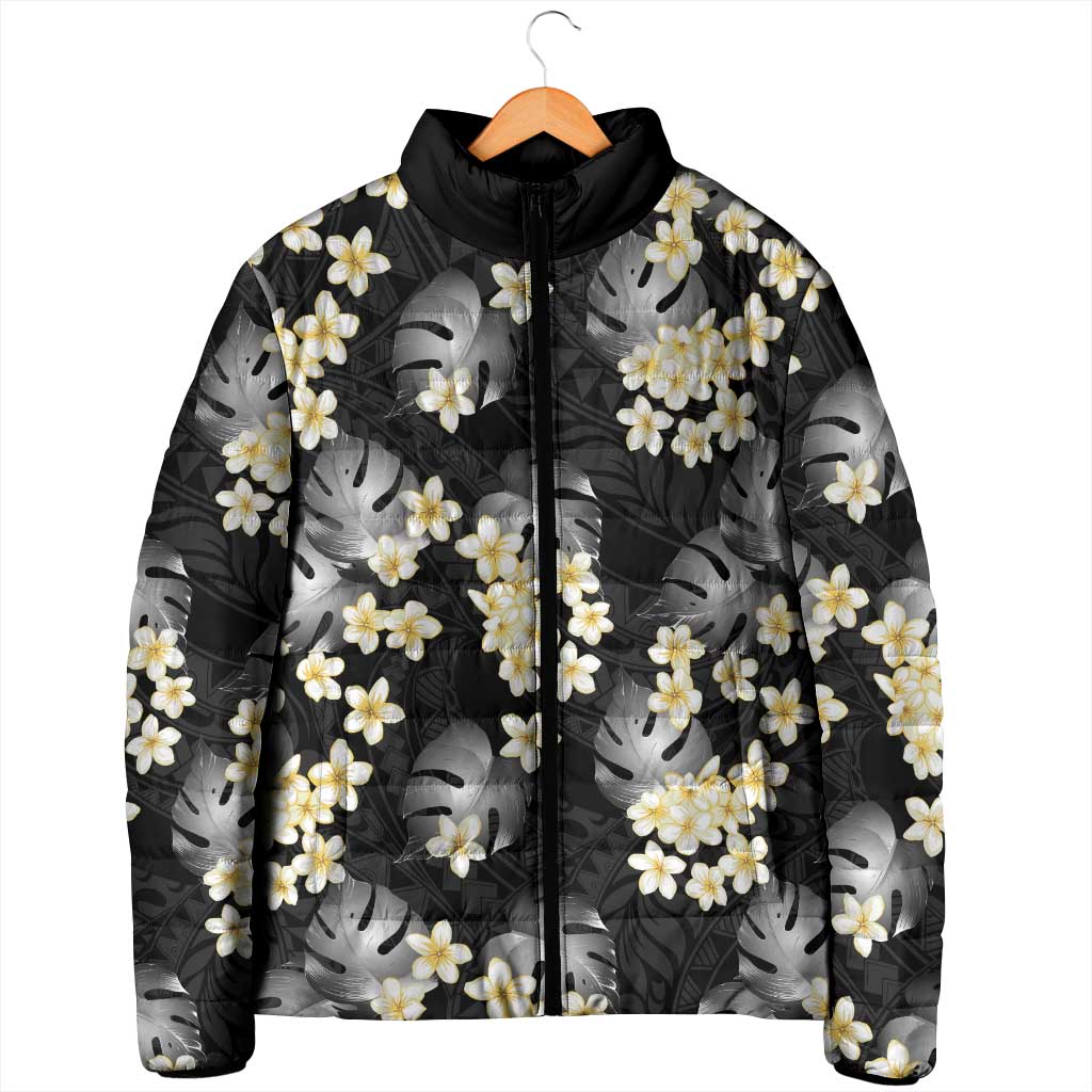 Black Tropical Hawaii Padded Jacket Seamless Monstera Plumeria Hawaiian Pattern LT14 - Polynesian Pride