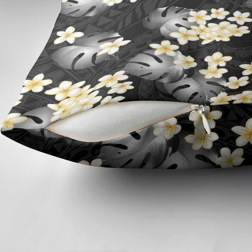 Black Tropical Hawaii Pillow Cover Seamless Monstera Plumeria Hawaiian Pattern - Polynesian Pride