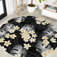 Black Tropical Hawaii Round Carpet Seamless Monstera Plumeria Hawaiian Pattern - Polynesian Pride