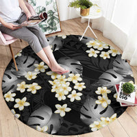Black Tropical Hawaii Round Carpet Seamless Monstera Plumeria Hawaiian Pattern - Polynesian Pride