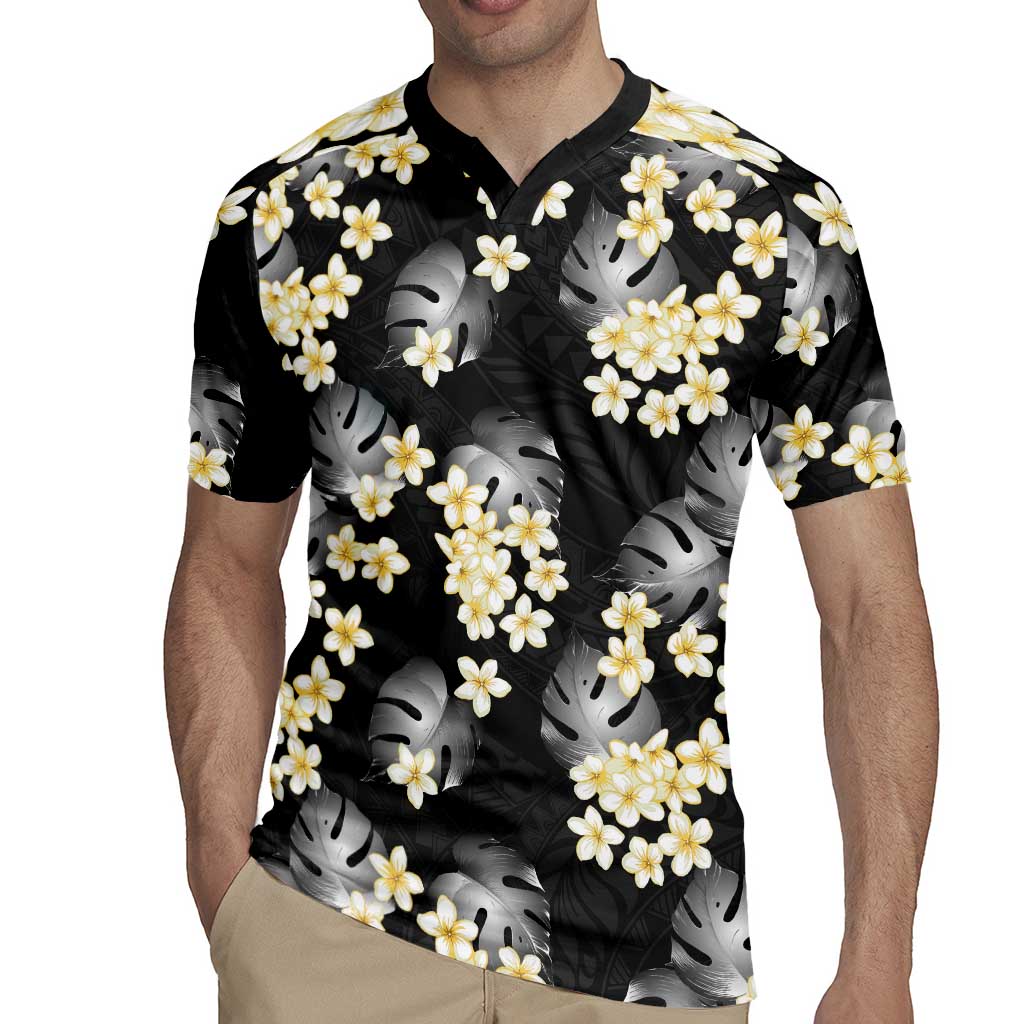 Black Tropical Hawaii Rugby Jersey Seamless Monstera Plumeria Hawaiian Pattern - Polynesian Pride