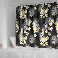 Black Tropical Hawaii Shower Curtain Seamless Monstera Plumeria Hawaiian Pattern - Polynesian Pride