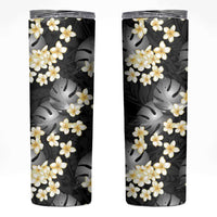 Black Tropical Hawaii Skinny Tumbler Seamless Monstera Plumeria Hawaiian Pattern - Polynesian Pride