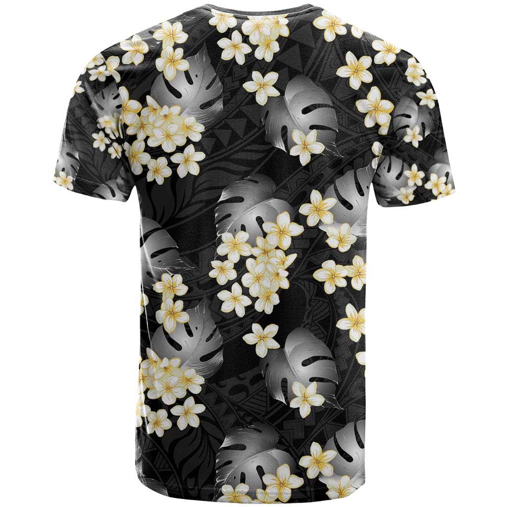 Black Tropical Hawaii T Shirt Seamless Monstera Plumeria Hawaiian Pattern - Polynesian Pride