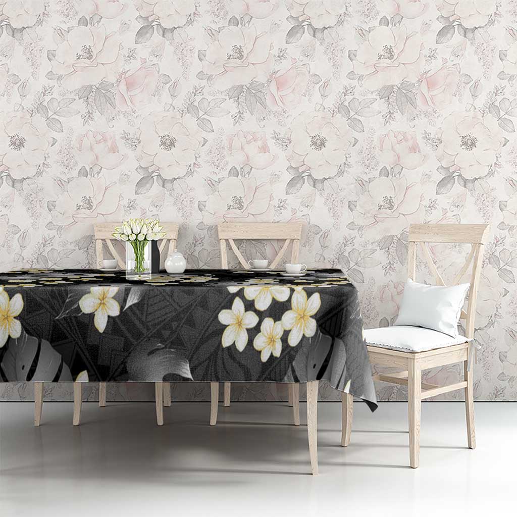Black Tropical Hawaii Tablecloth Seamless Monstera Plumeria Hawaiian Pattern - Polynesian Pride