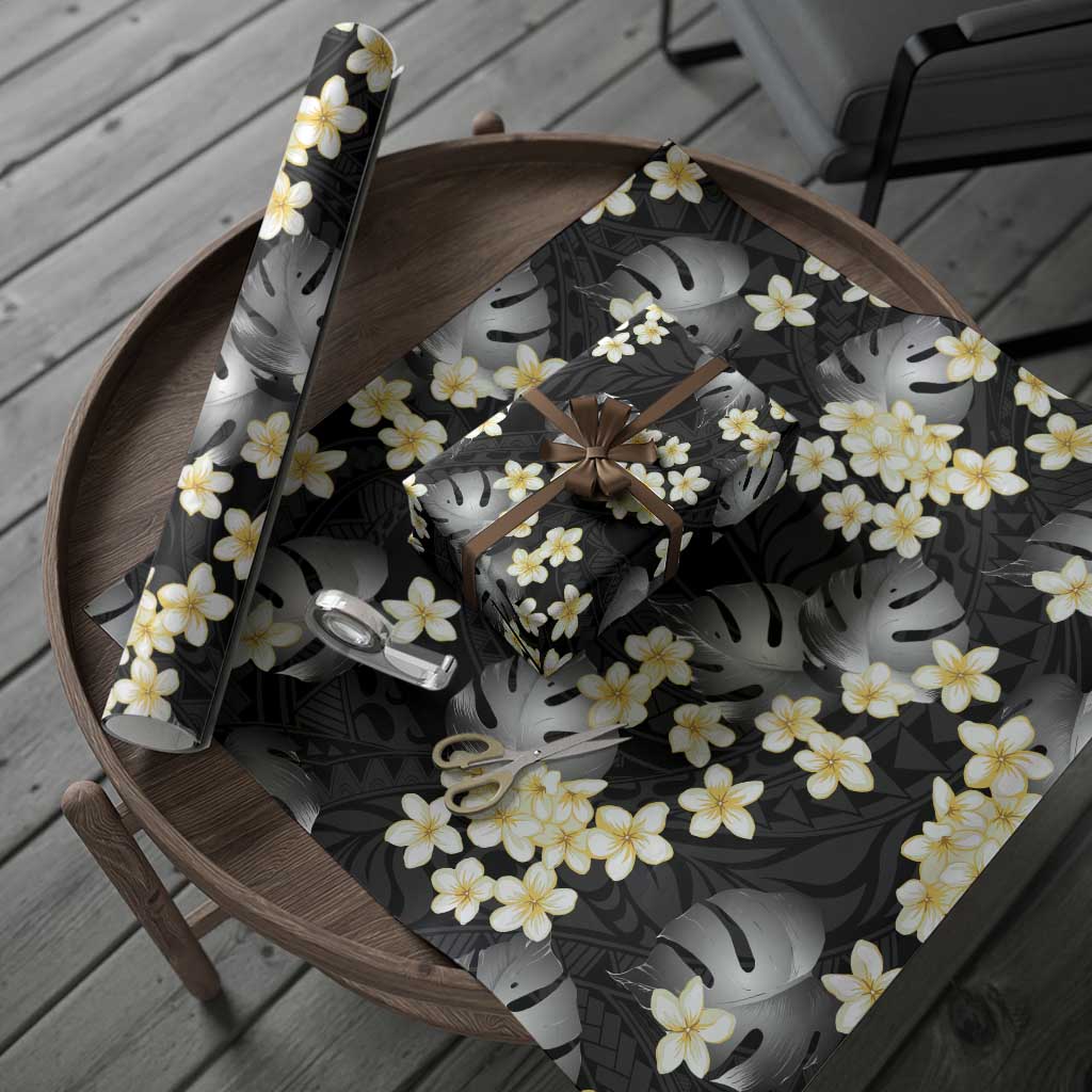Black Tropical Hawaii Wrapping Paper Seamless Monstera Plumeria Hawaiian Pattern - Polynesian Pride