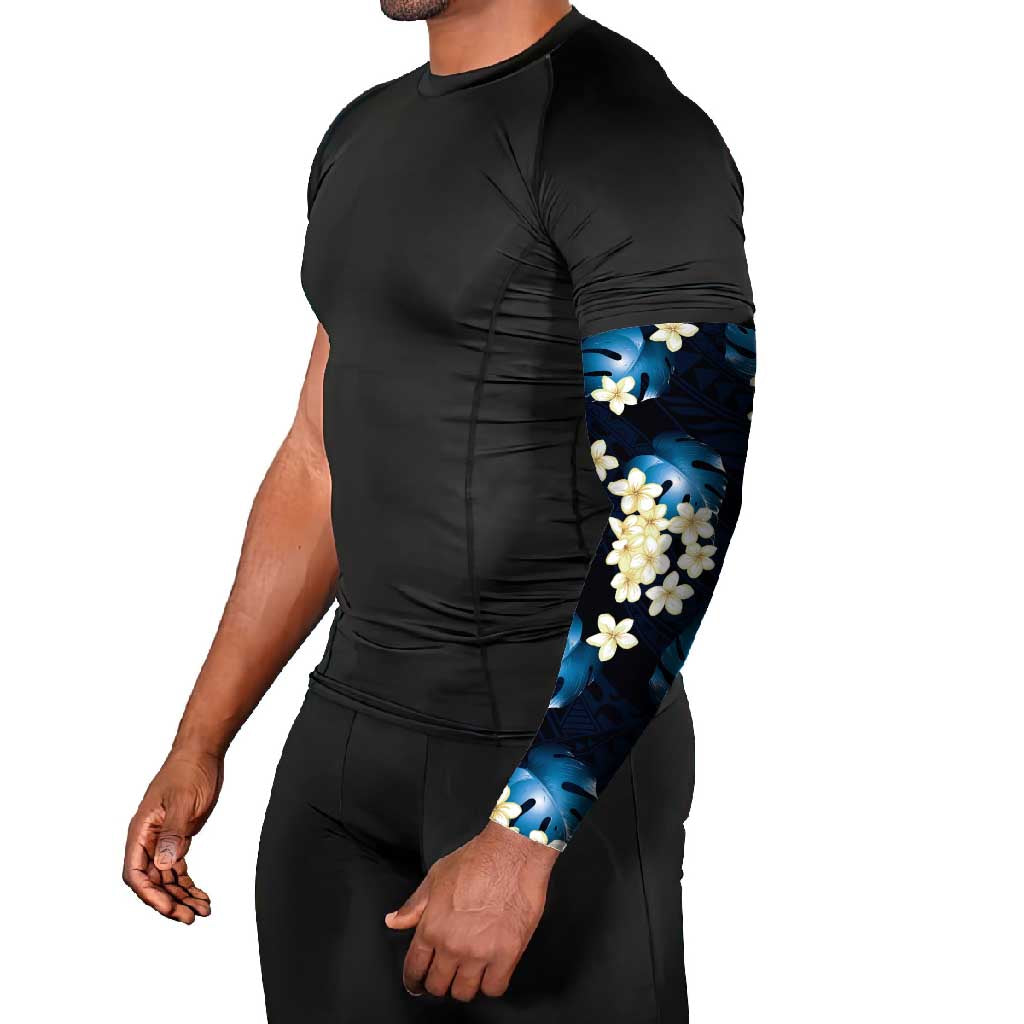 Blue Tropical Hawaii Arm Sleeves Seamless Monstera Plumeria Hawaiian Pattern - Polynesian Pride