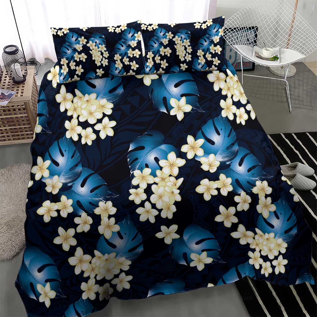 Blue Tropical Hawaii Bedding Set Seamless Monstera Plumeria Hawaiian Pattern - Polynesian Pride
