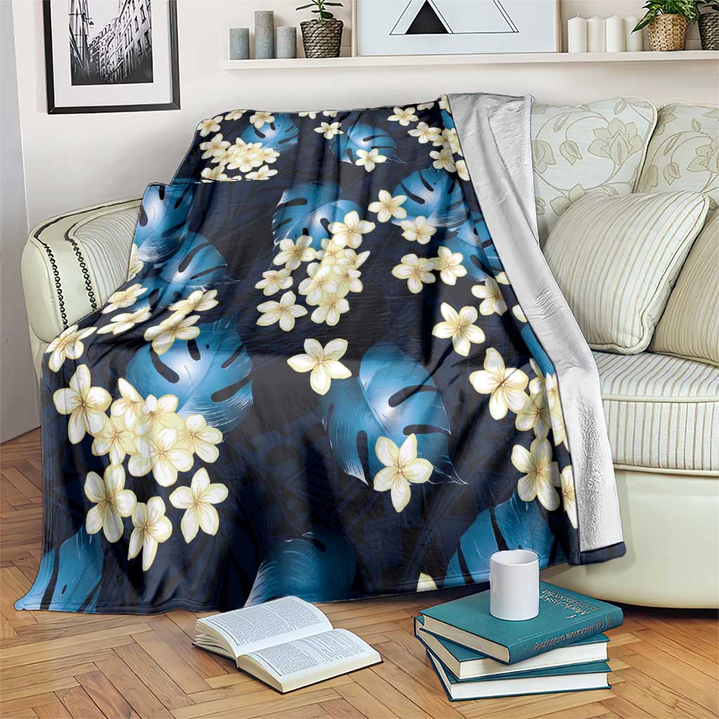 Blue Tropical Hawaii Blanket Seamless Monstera Plumeria Hawaiian Pattern - Polynesian Pride
