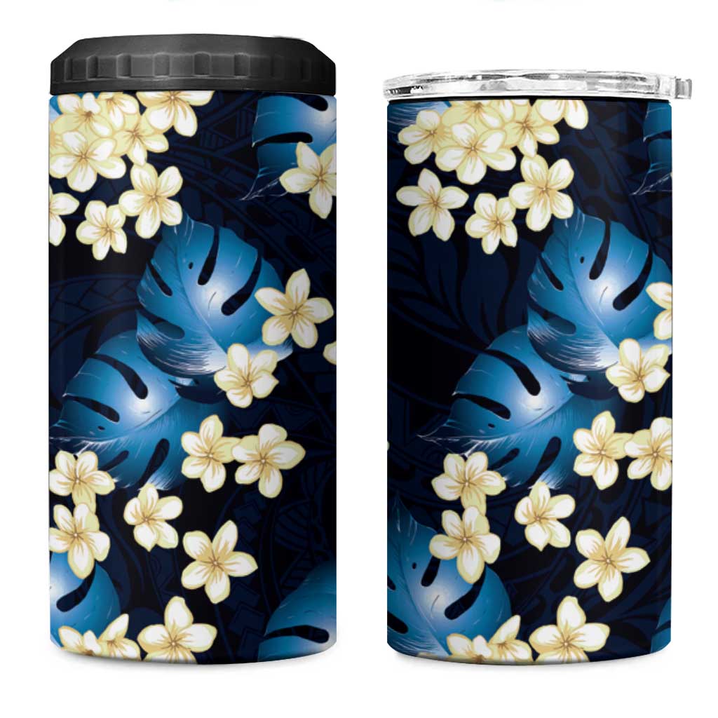 Blue Tropical Hawaii 4 in 1 Can Cooler Tumbler Seamless Monstera Plumeria Hawaiian Pattern - Polynesian Pride