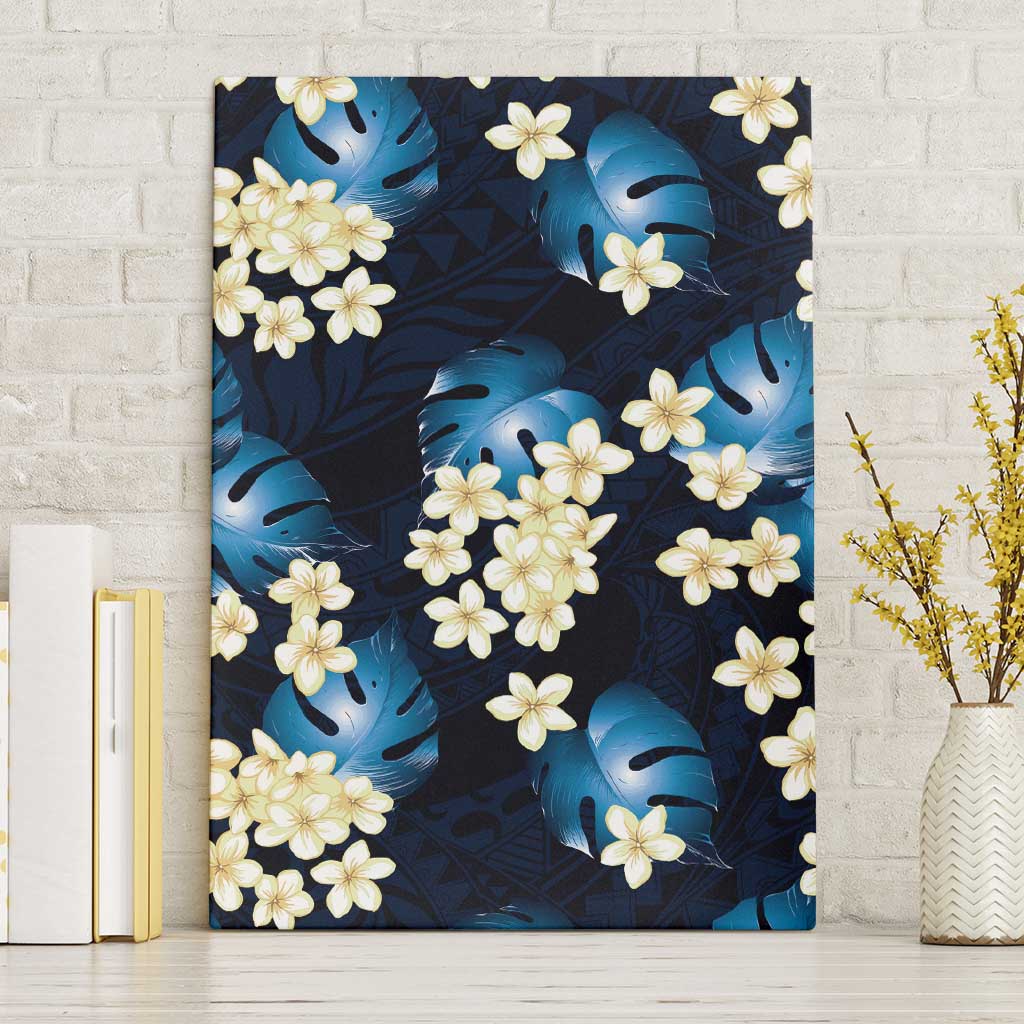 Blue Tropical Hawaii Canvas Wall Art Seamless Monstera Plumeria Hawaiian Pattern - Polynesian Pride