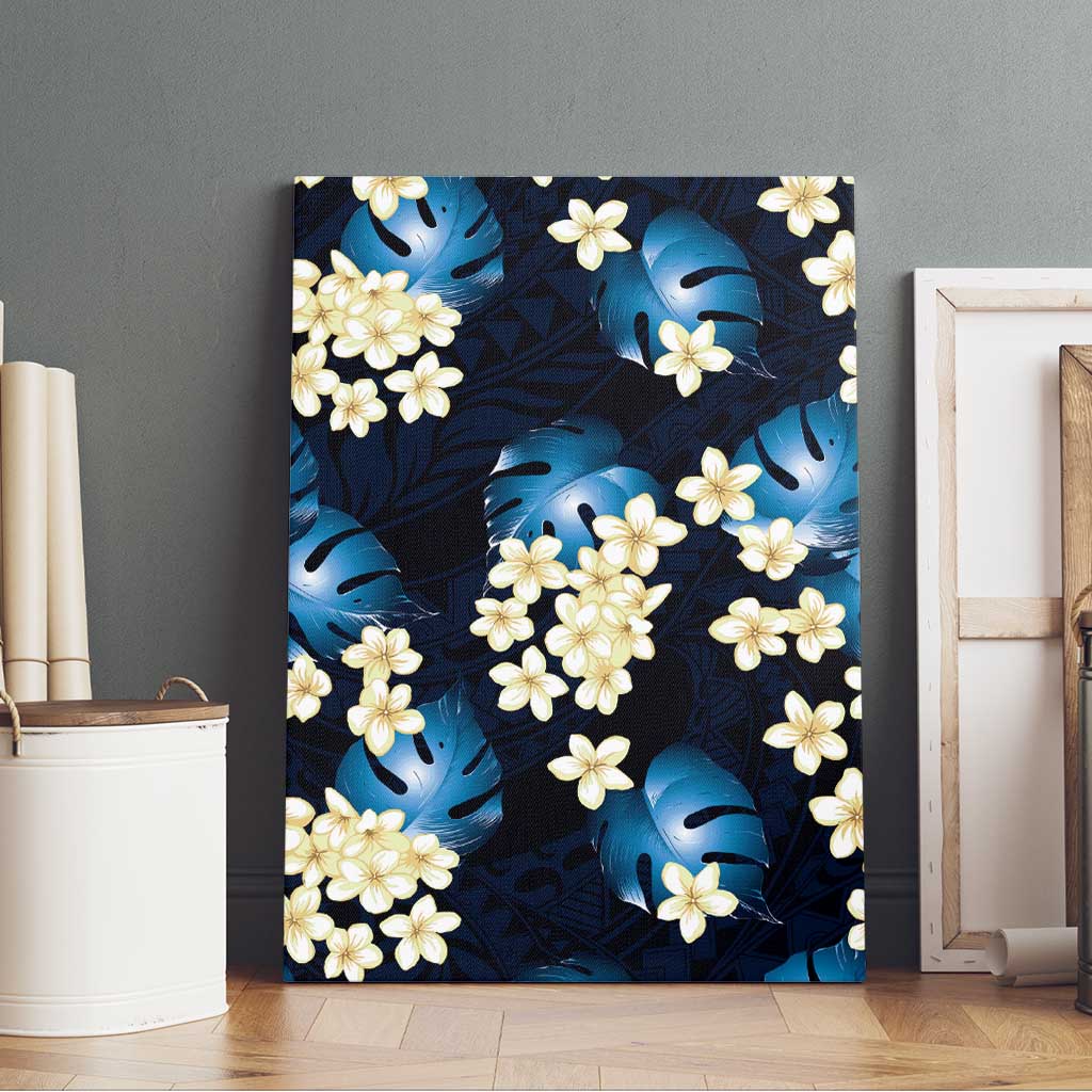 Blue Tropical Hawaii Canvas Wall Art Seamless Monstera Plumeria Hawaiian Pattern - Polynesian Pride