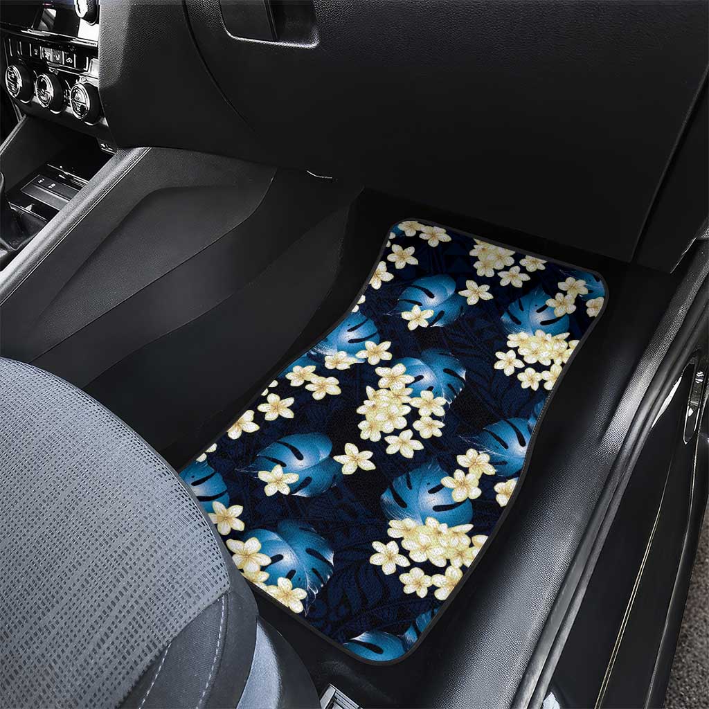 Blue Tropical Hawaii Car Mats Seamless Monstera Plumeria Hawaiian Pattern - Polynesian Pride