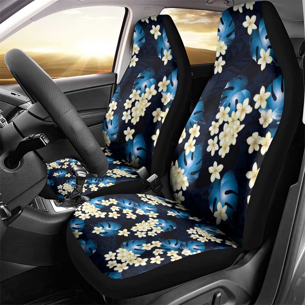 Blue Tropical Hawaii Car Seat Cover Seamless Monstera Plumeria Hawaiian Pattern - Polynesian Pride