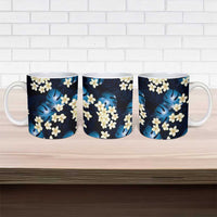 Blue Tropical Hawaii Ceramic Mug Seamless Monstera Plumeria Hawaiian Pattern - Polynesian Pride