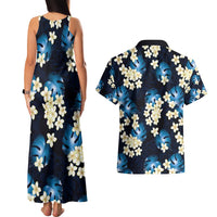 Blue Tropical Hawaii Couples Matching Tank Maxi Dress and Hawaiian Shirt Seamless Monstera Plumeria Hawaiian Pattern - Polynesian Pride