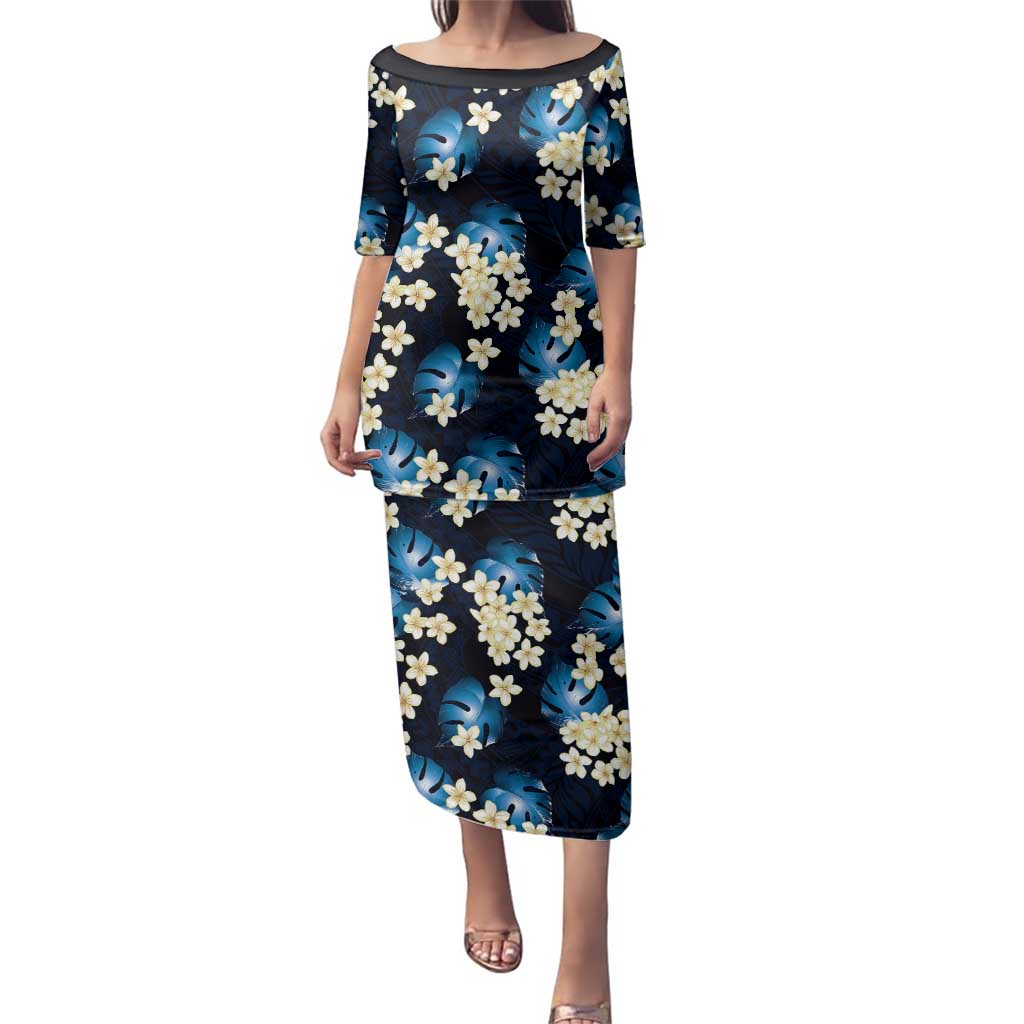 Blue Tropical Hawaii Family Matching Puletasi and Hawaiian Shirt Seamless Monstera Plumeria Hawaiian Pattern - Polynesian Pride