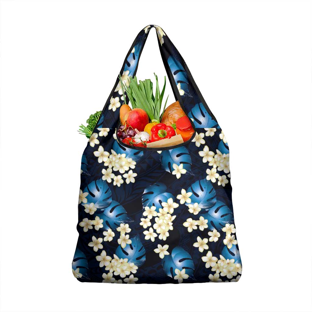 Blue Tropical Hawaii Grocery Bag Seamless Monstera Plumeria Hawaiian Pattern - Polynesian Pride