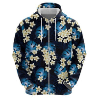 Blue Tropical Hawaii Hoodie Seamless Monstera Plumeria Hawaiian Pattern - Polynesian Pride