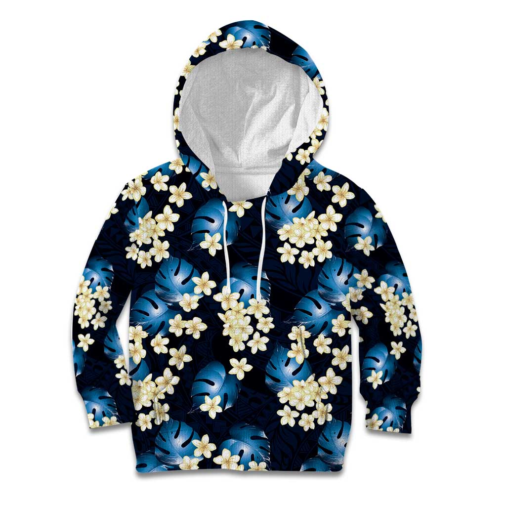 Blue Tropical Hawaii Kid Hoodie Seamless Monstera Plumeria Hawaiian Pattern LT14 Hoodie Blue - Polynesian Pride