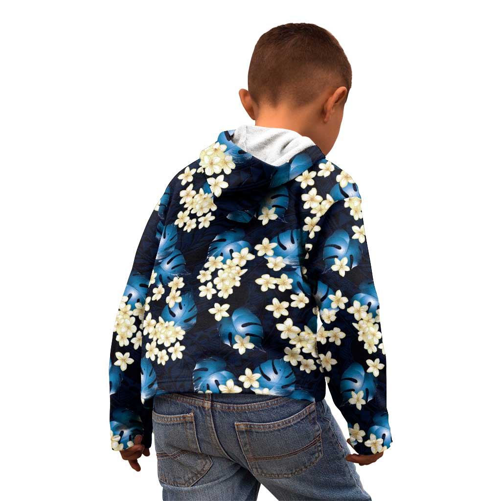 Blue Tropical Hawaii Kid Hoodie Seamless Monstera Plumeria Hawaiian Pattern LT14 - Polynesian Pride
