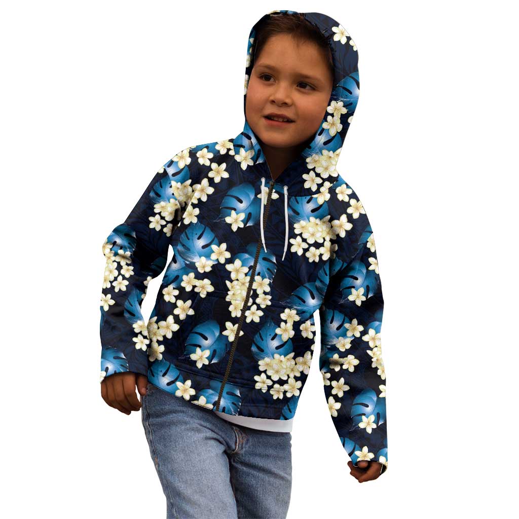 Blue Tropical Hawaii Kid Hoodie Seamless Monstera Plumeria Hawaiian Pattern LT14 - Polynesian Pride
