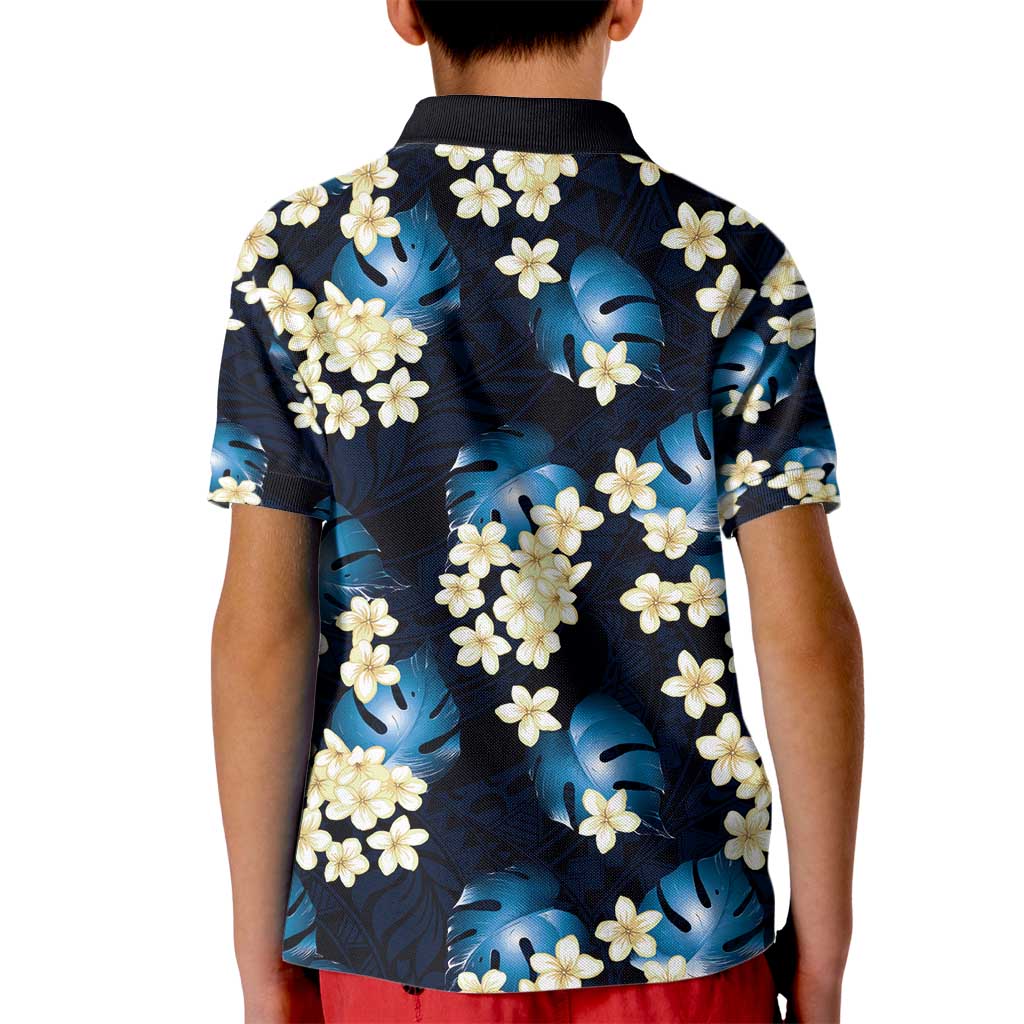 Blue Tropical Hawaii Kid Polo Shirt Seamless Monstera Plumeria Hawaiian Pattern - Polynesian Pride