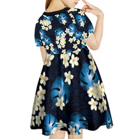Blue Tropical Hawaii Kid Short Sleeve Dress Seamless Monstera Plumeria Hawaiian Pattern - Polynesian Pride