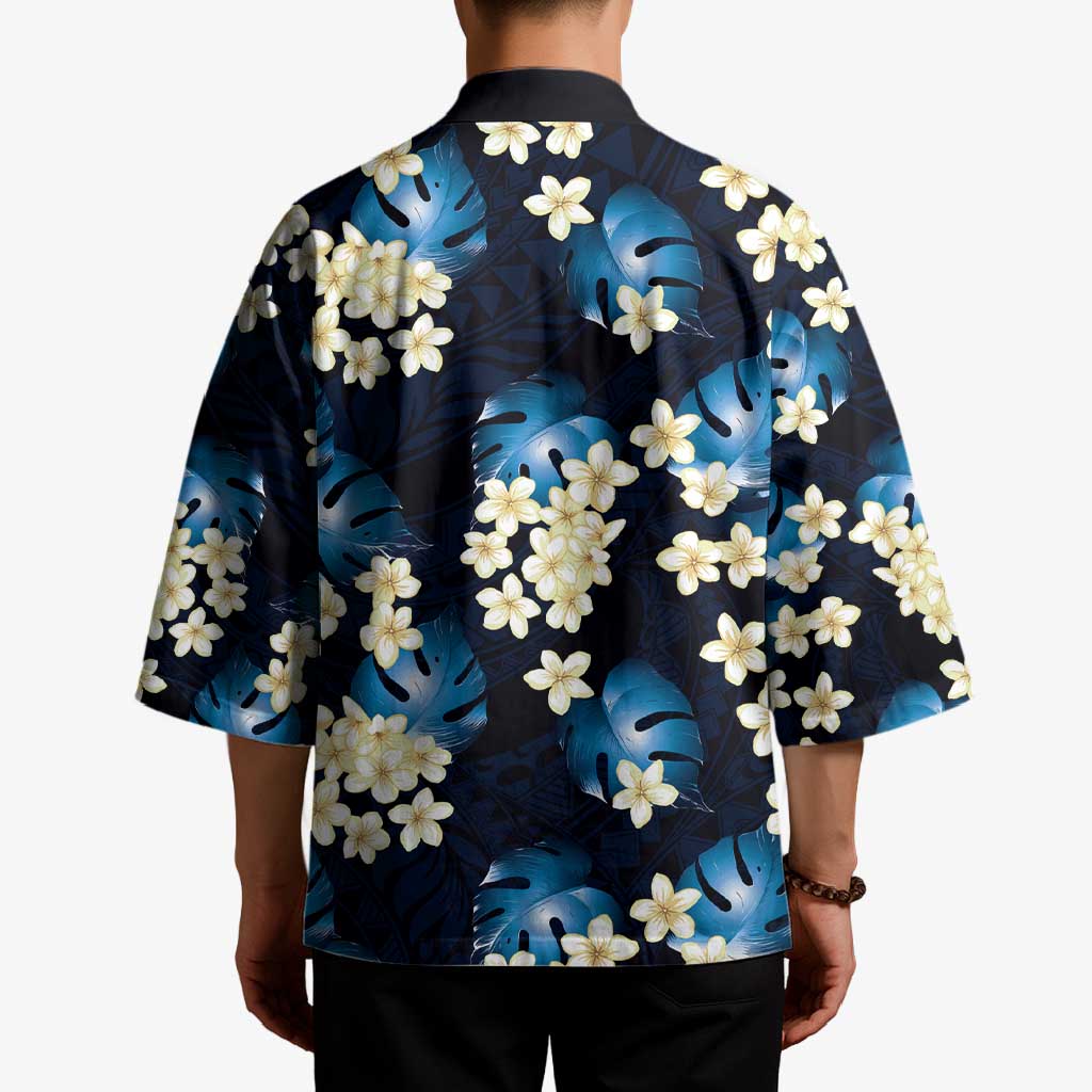 Blue Tropical Hawaii Kimono Seamless Monstera Plumeria Hawaiian Pattern - Polynesian Pride