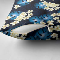 Blue Tropical Hawaii Pillow Cover Seamless Monstera Plumeria Hawaiian Pattern - Polynesian Pride