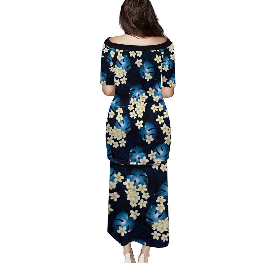 Blue Tropical Hawaii Puletasi Seamless Monstera Plumeria Hawaiian Pattern - Polynesian Pride