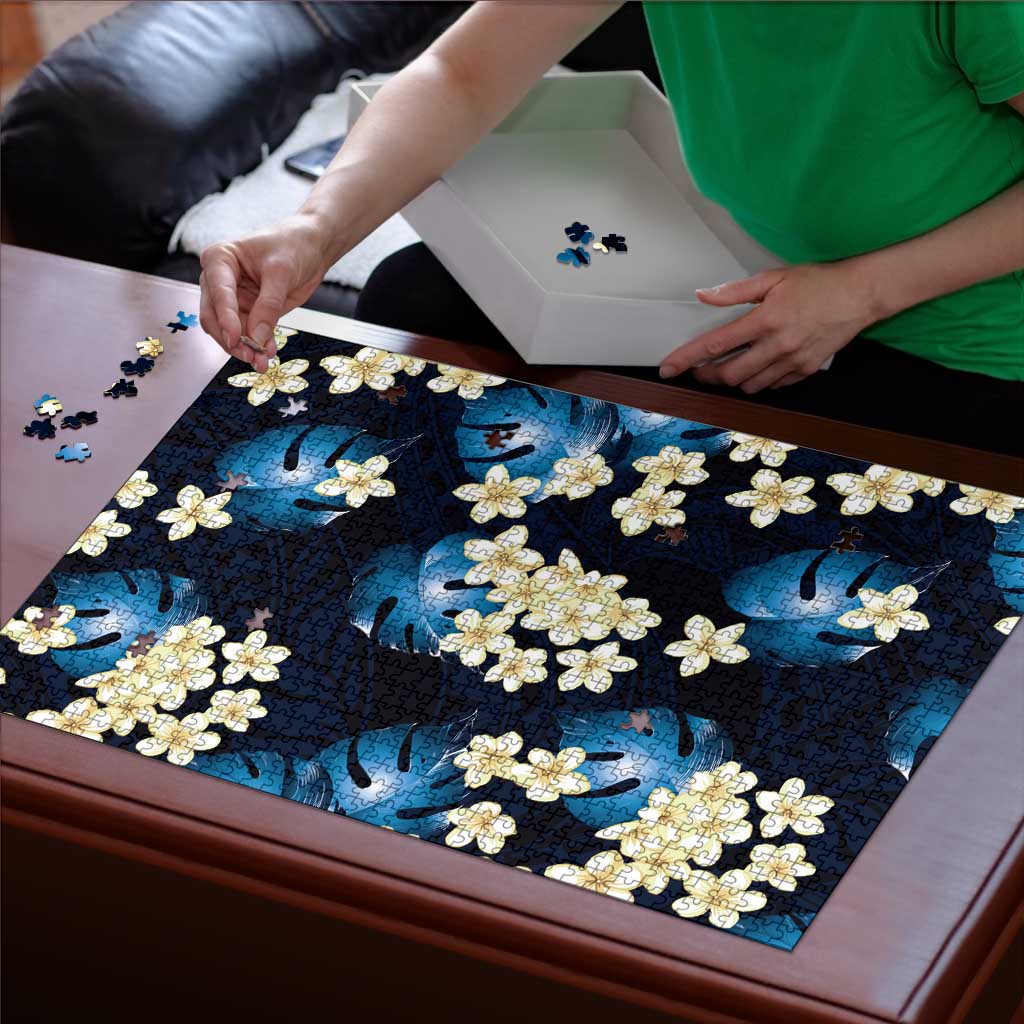 Blue Tropical Hawaii Puzzle Seamless Monstera Plumeria Hawaiian Pattern LT14 - Polynesian Pride