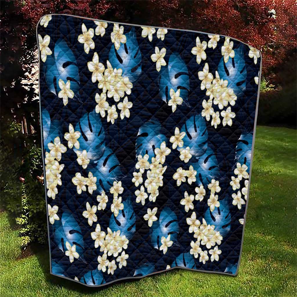 Blue Tropical Hawaii Quilt Seamless Monstera Plumeria Hawaiian Pattern - Polynesian Pride