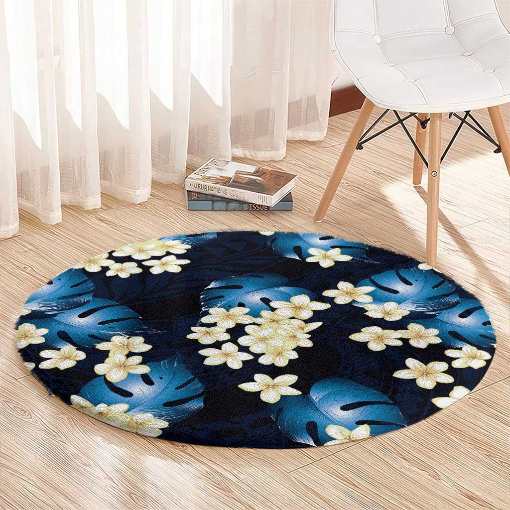 Blue Tropical Hawaii Round Carpet Seamless Monstera Plumeria Hawaiian Pattern - Polynesian Pride